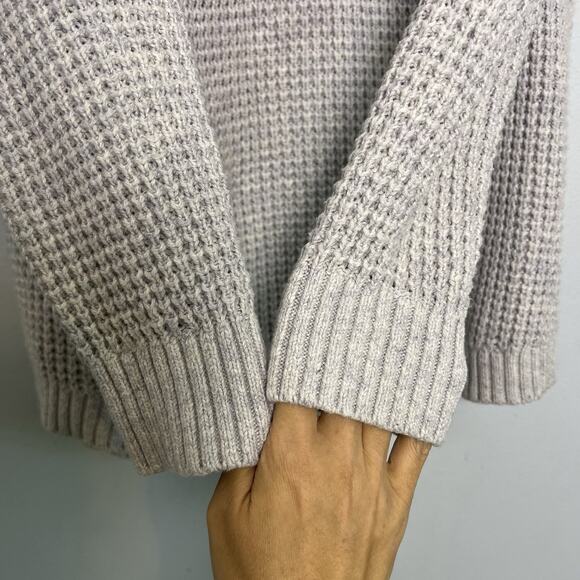 L L Bean Women Waffle Knit Turtleneck Sweater Gray Sz L Wool Cotton Blend Chunky - Picture 5 of 12